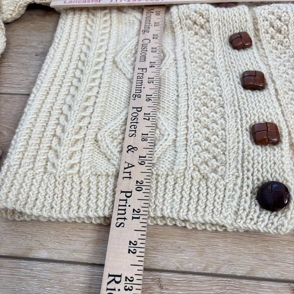 VTG Irish Aran Thick Chunky Cardigan Sweater Fisherman Cable-Knit Wool Handmade - Picture 4 of 10